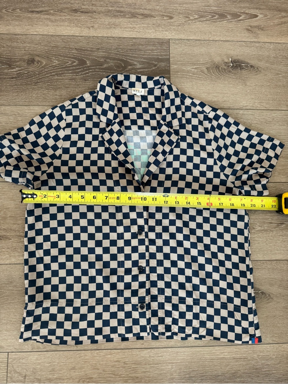 KULE Checkerboard Button Down Shirt Rayon Boxy Artsy Scandinavian Camp Collar S - Picture 9 of 11